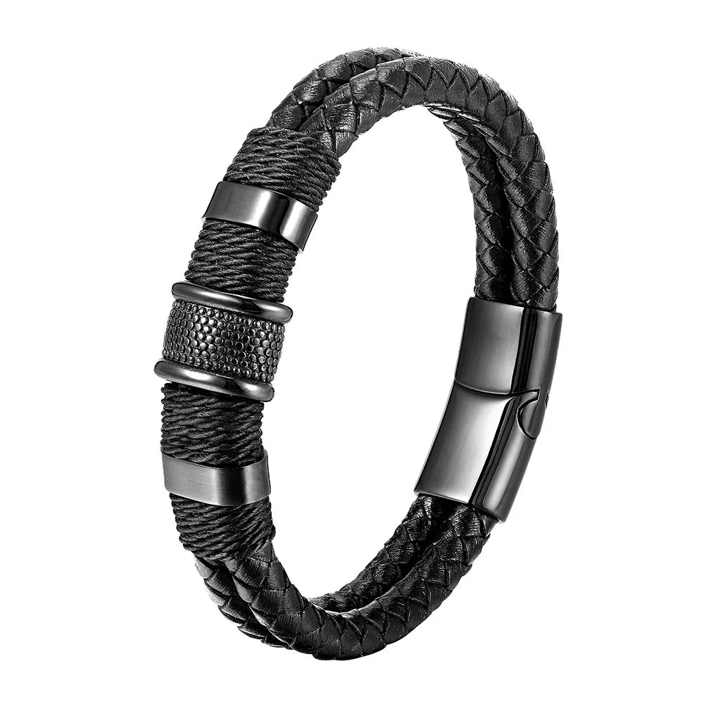 Bracelete Masculino Lewis em Couro Trançado e Aço, Bracelete Maculino, pulseira masculina, presente para homem, 