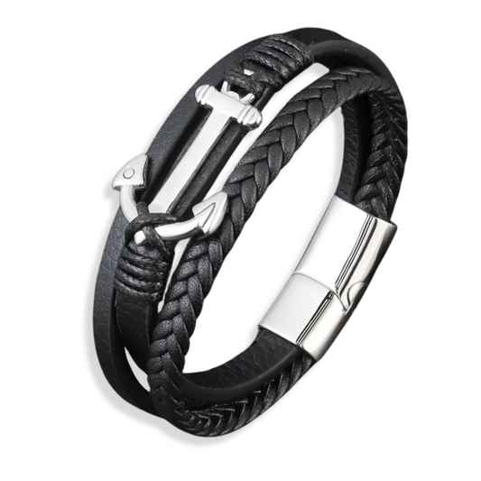 Bracelete Masculino Bower em Couro e Aço